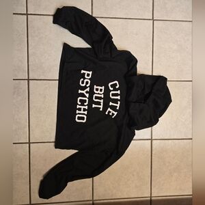Cute But Psycho Black Cropped Hoodie Sz L